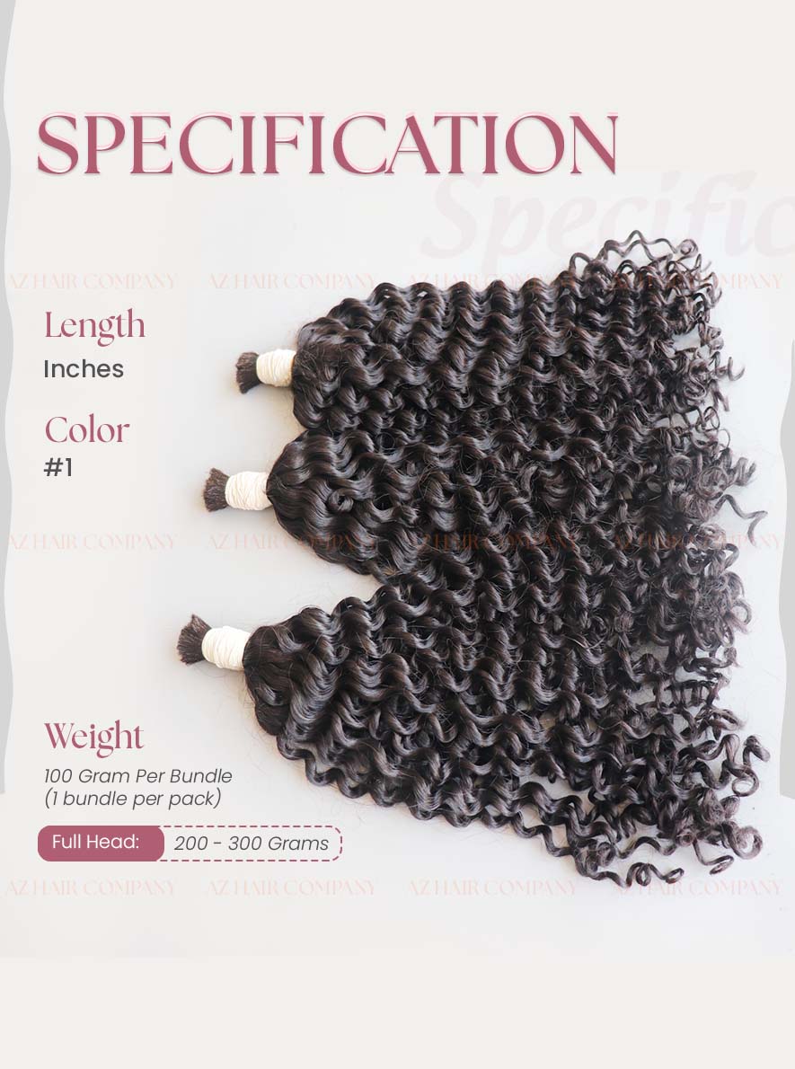 Jet Black (#1) Curly Bulk Hair Extensions 100g- Raw Vietnamese Hair Dyed / AZ Hair Vietnam