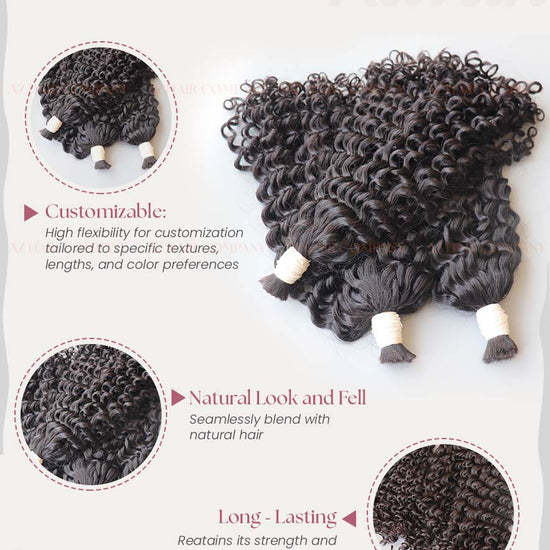 Jet Black (#1) Curly Bulk Hair Extensions 100g- Raw Vietnamese Hair Dyed / AZ Hair Vietnam