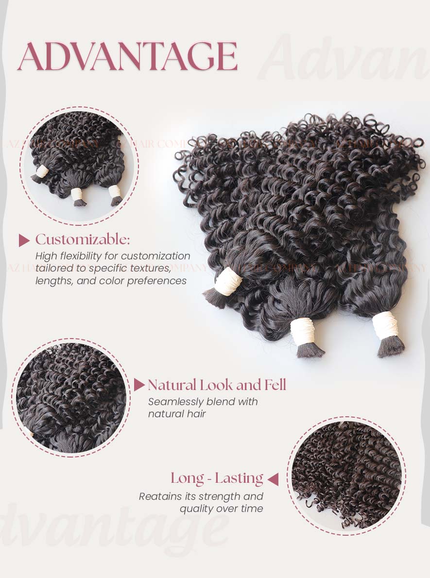 Jet Black (#1) Curly Bulk Hair Extensions 100g- Raw Vietnamese Hair Dyed / AZ Hair Vietnam