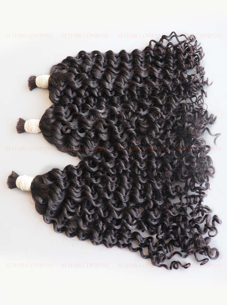 Jet Black (#1) Curly Bulk Hair Extensions 100g- Raw Vietnamese Hair Dyed / AZ Hair Vietnam