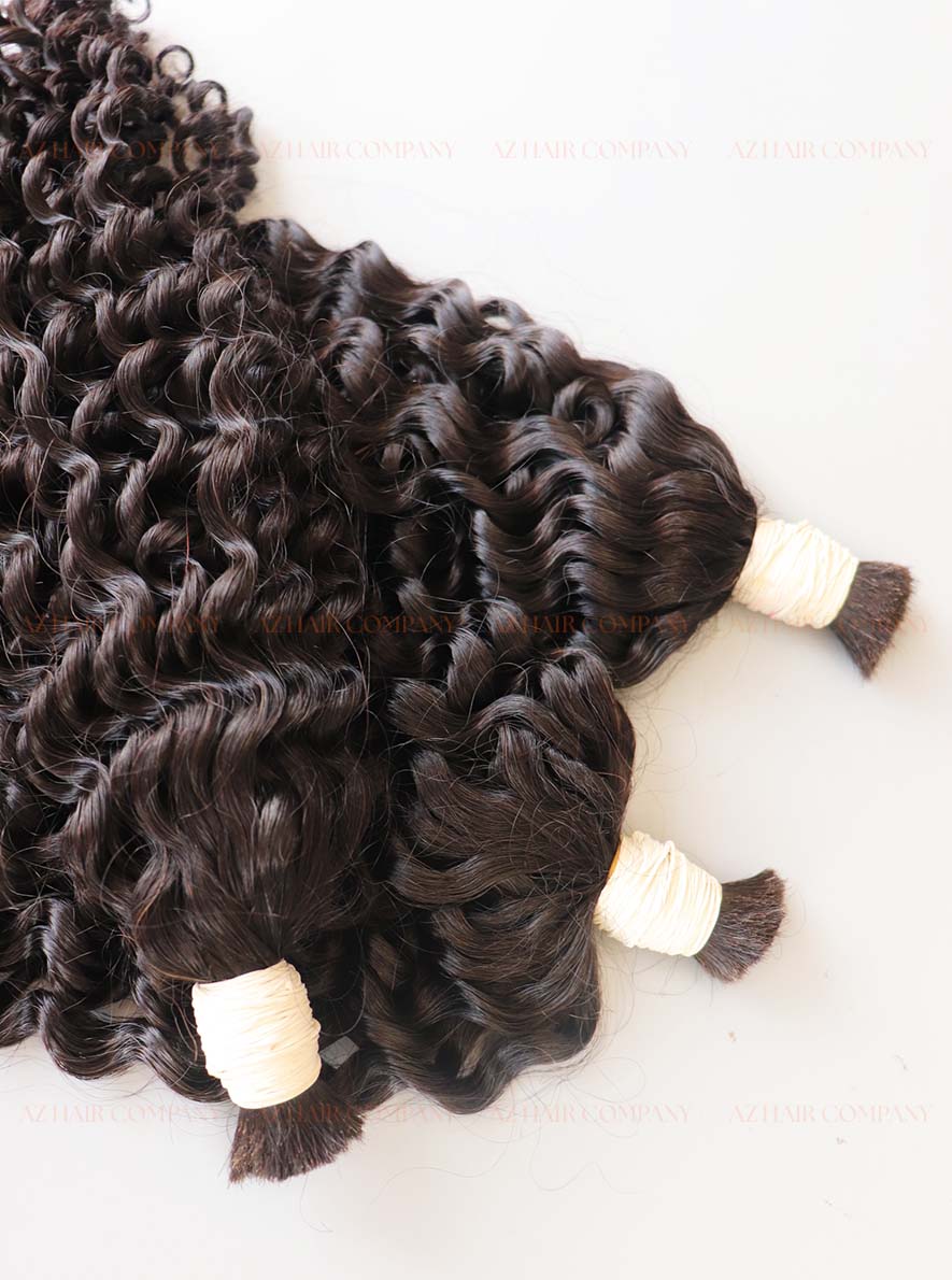 Jet Black (#1) Curly Bulk Hair Extensions 100g- Raw Vietnamese Hair Dyed / AZ Hair Vietnam