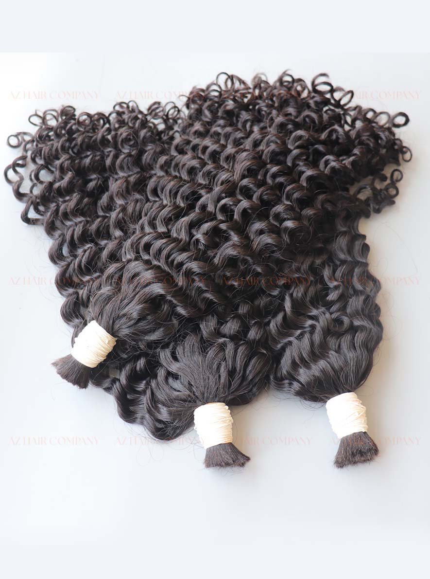 Jet Black (#1) Curly Bulk Hair Extensions 100g- Raw Vietnamese Hair Dyed / AZ Hair Vietnam