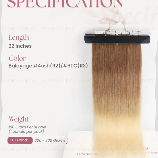 Balayage (#4ash/#60C) Bone Straight Regular Tape In Hair Extensions 100g - Raw Vietnamese Hair / AZ Hair Vietnam