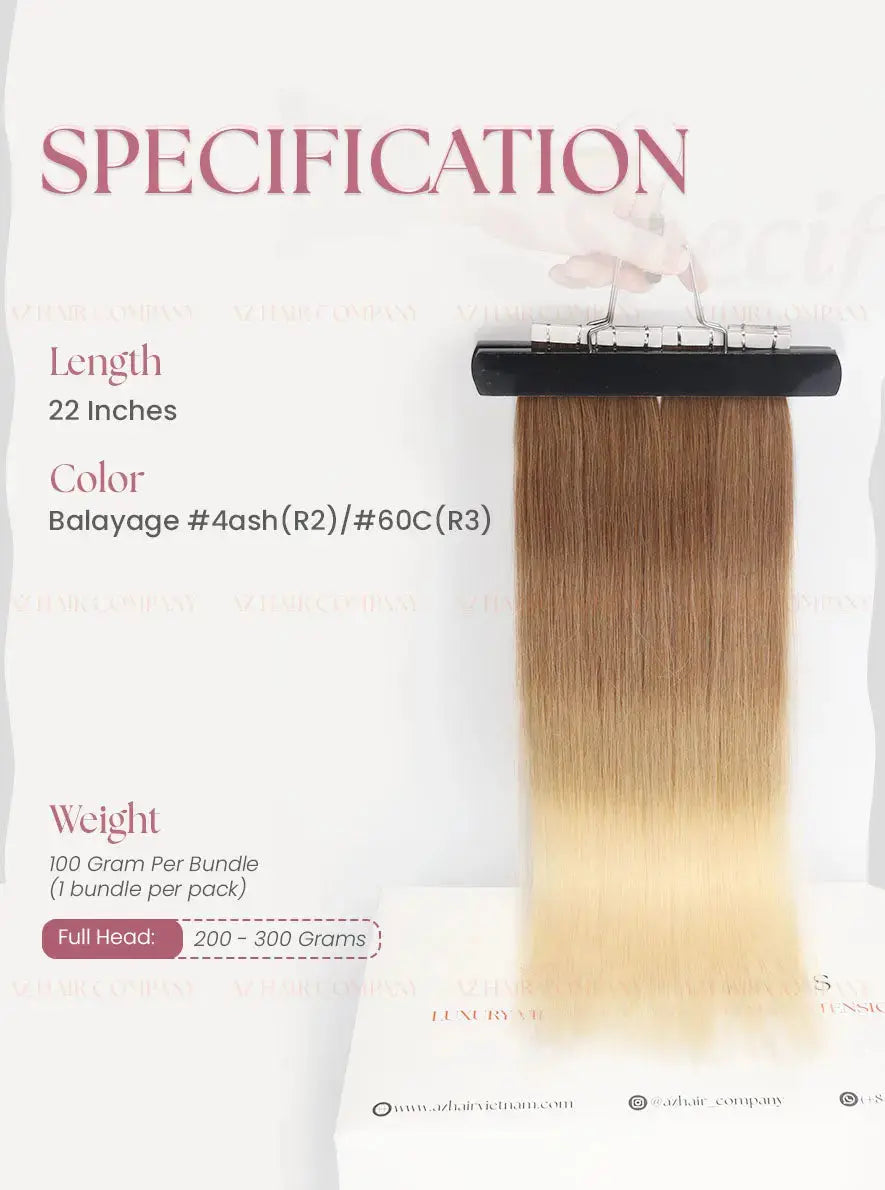 Balayage (#4ash/#60C) Bone Straight Regular Tape In Hair Extensions 100g - Raw Vietnamese Hair / AZ Hair Vietnam