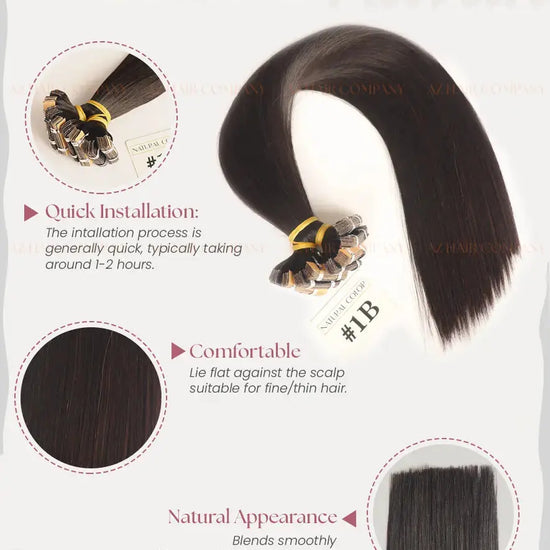 Natural Black (#1B) Bone Straight Regular Tape-In Hair Extensions 100g - AZ Hair Vietnam