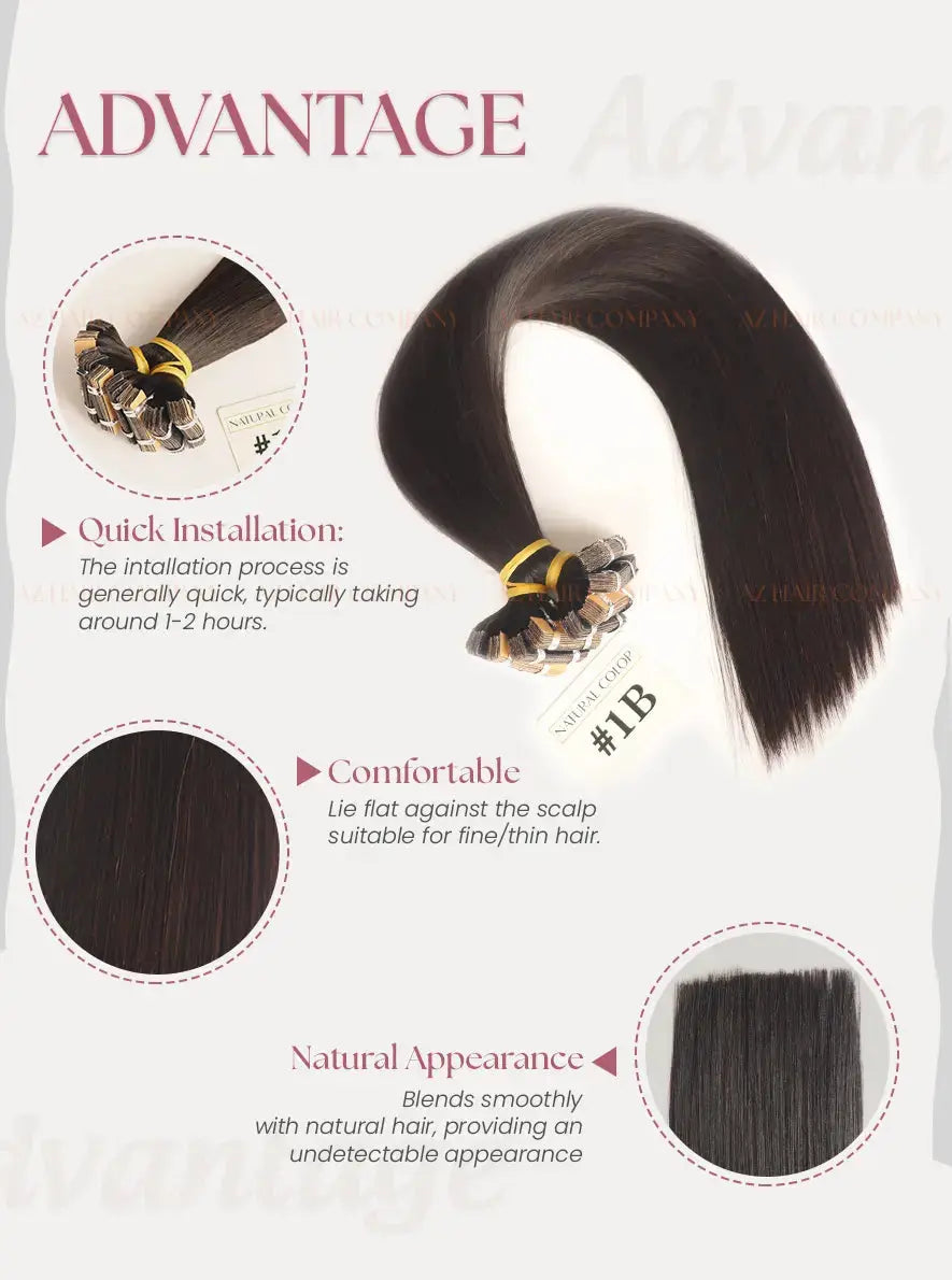 Natural Black (#1B) Bone Straight Regular Tape-In Hair Extensions 100g - AZ Hair Vietnam