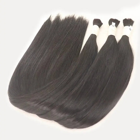 Jet Black (#1) Bone Straight Bulk Hair Extensions 100g - Raw Vietnamese Hair Dyed / AZ Hair Vietnam