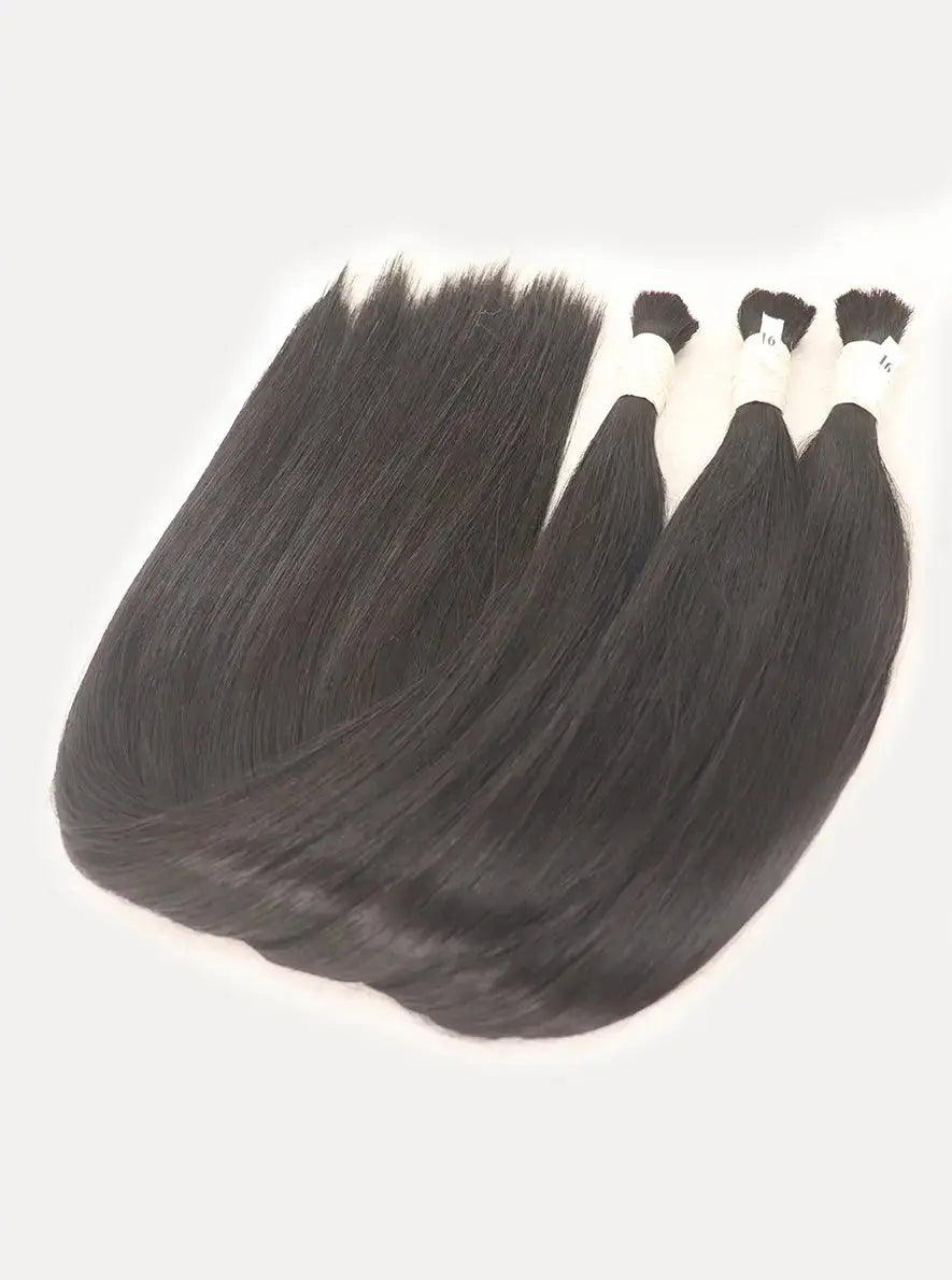 Jet Black (#1) Bone Straight Bulk Hair Extensions 100g - Raw Vietnamese Hair Dyed / AZ Hair Vietnam