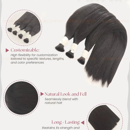 Jet Black (#1) Bone Straight Bulk Hair Extensions 100g - Raw Vietnamese Hair Dyed / AZ Hair Vietnam