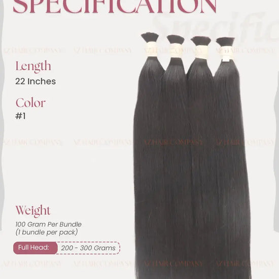 Jet Black (#1) Bone Straight Bulk Hair Extensions 100g - Raw Vietnamese Hair Dyed / AZ Hair Vietnam