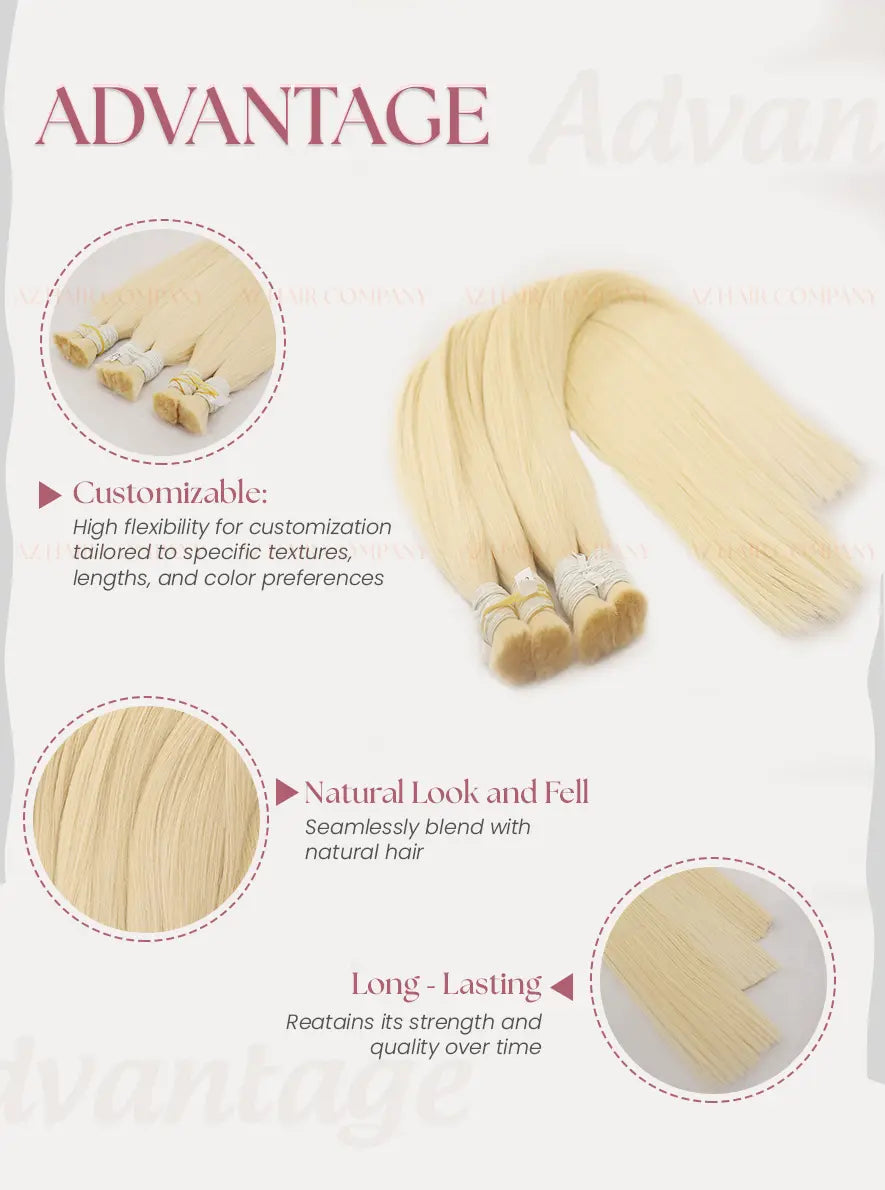 Light Blonde (#613) Bone Straight Bulk Hair Extensions 100g - Vietnamese Human Hair /  AZ Hair Vietnam