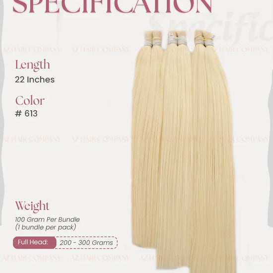 Light Blonde (#613) Bone Straight Bulk Hair Extensions 100g - Vietnamese Human Hair /  AZ Hair Vietnam