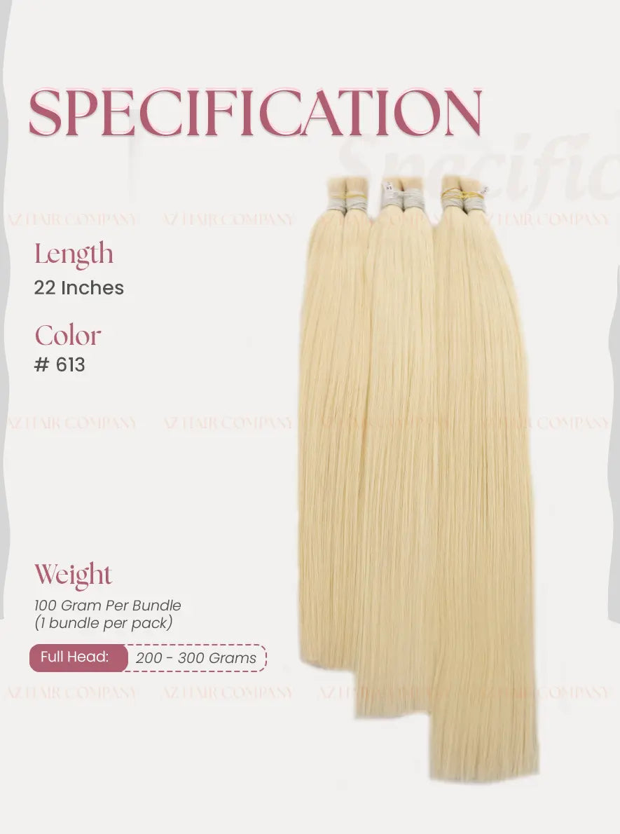 Light Blonde (#613) Bone Straight Bulk Hair Extensions 100g - Vietnamese Human Hair /  AZ Hair Vietnam