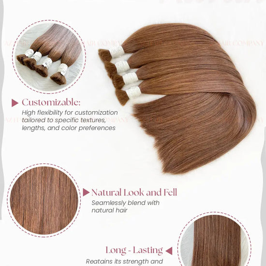 Light Brown #6C Bulk Hair Extensions 100g / AZ Hair Vietnam