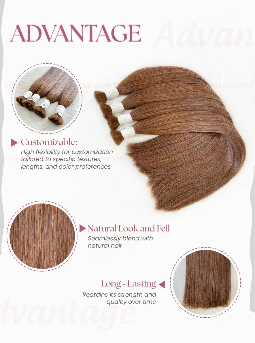 Light Brown #6C Bulk Hair Extensions 100g / AZ Hair Vietnam