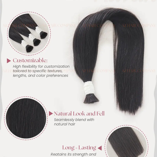Natural Black (#1B) Bone Straight Bulk Hair Extensions 100g - Vietnamese Raw Hair / AZ Hair Vietnam