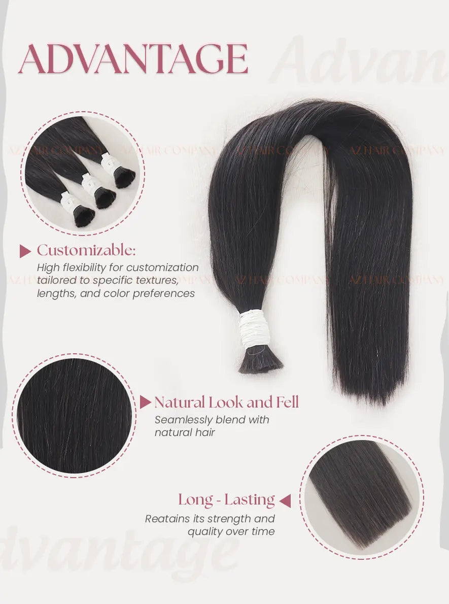 Natural Black (#1B) Bone Straight Bulk Hair Extensions 100g - Vietnamese Raw Hair / AZ Hair Vietnam
