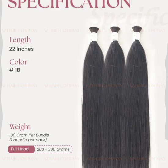 Natural Black (#1B) Bone Straight Bulk Hair Extensions 100g - Vietnamese Raw Hair / AZ Hair Vietnam