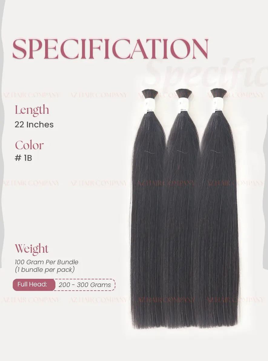 Natural Black (#1B) Bone Straight Bulk Hair Extensions 100g - Vietnamese Raw Hair / AZ Hair Vietnam
