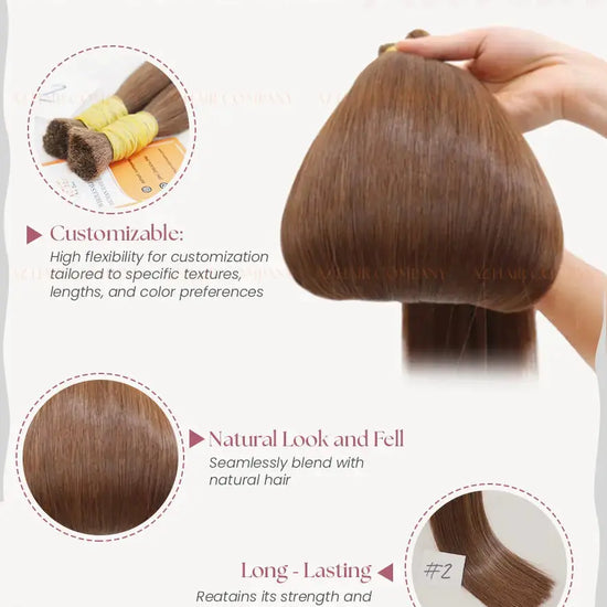 Dark Brown (#2) Bone Straight Bulk Straight Hair Extensions 100g / AZ Hair Vietnam