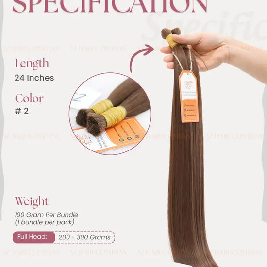 Dark Brown (#2) Bone Straight Bulk Straight Hair Extensions 100g / AZ Hair Vietnam