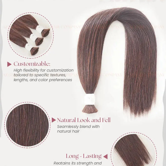 Dark Brown (#2C) Bone Straight Bulk Straight Hair Extensions 100g - Cuticle Aligned Vietnamese Hair / AZ Hair Vietnam