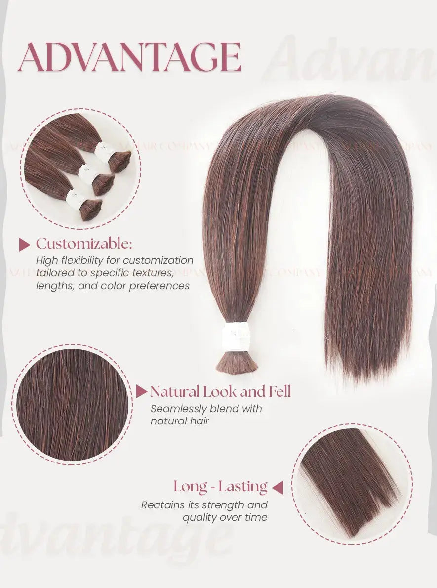 Dark Brown (#2C) Bone Straight Bulk Straight Hair Extensions 100g - Cuticle Aligned Vietnamese Hair / AZ Hair Vietnam