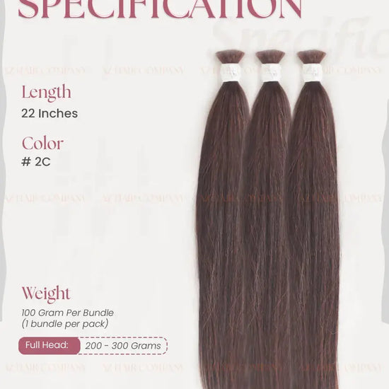 Dark Brown (#2C) Bone Straight Bulk Straight Hair Extensions 100g - Cuticle Aligned Vietnamese Hair / AZ Hair Vietnam