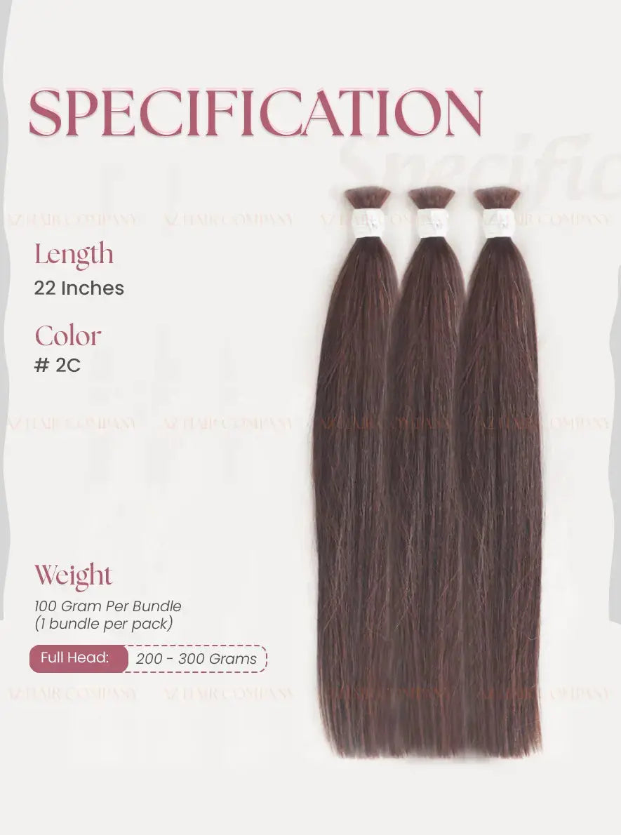 Dark Brown (#2C) Bone Straight Bulk Straight Hair Extensions 100g - Cuticle Aligned Vietnamese Hair / AZ Hair Vietnam