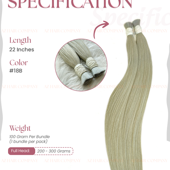 #18B Light Blonde Bone Straight Bulk Hair Extensions 100g - Vietnamese Raw Hair / AZ Hair Vietnam