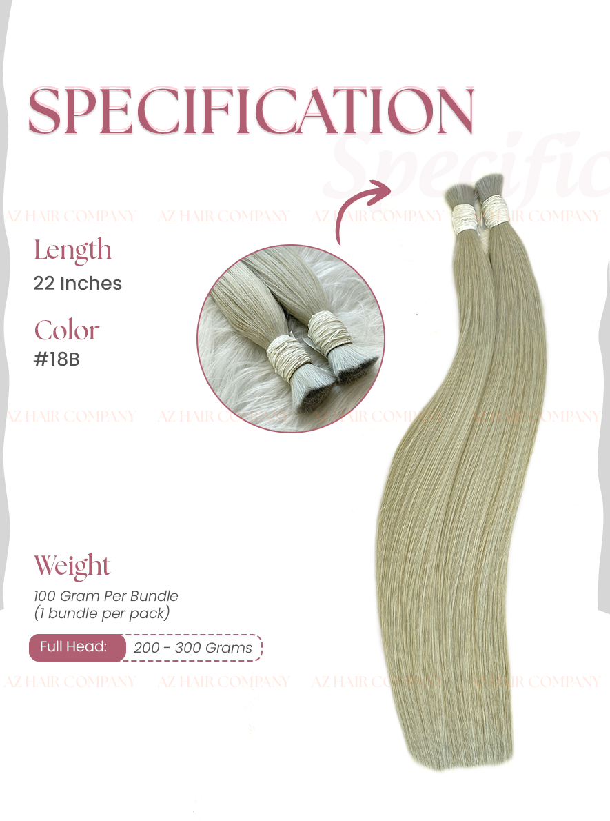 #18B Light Blonde Bone Straight Bulk Hair Extensions 100g - Vietnamese Raw Hair / AZ Hair Vietnam