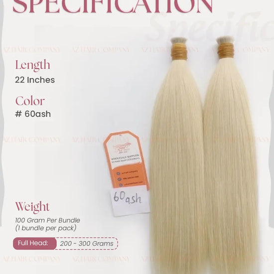 Light Blonde #60ash Bone Straight Bulk Hair Extensions 100g - 100% Raw Vietnamese Human Hair / AZ Hair Vietnam