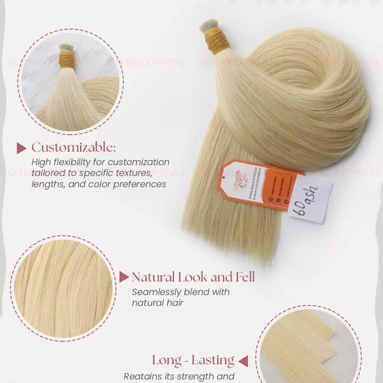 Light Blonde #60ash Bone Straight Bulk Hair Extensions 100g - 100% Raw Vietnamese Human Hair / AZ Hair Vietnam