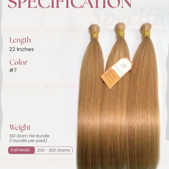 #7 Light Brown Bone Straight Bulk Hair Extensions 100g - Vietnamese Raw Hair / AZ Hair Vietnam