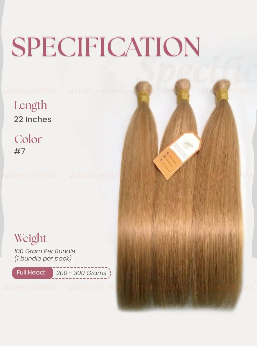 #7 Light Brown Bone Straight Bulk Hair Extensions 100g - Vietnamese Raw Hair / AZ Hair Vietnam