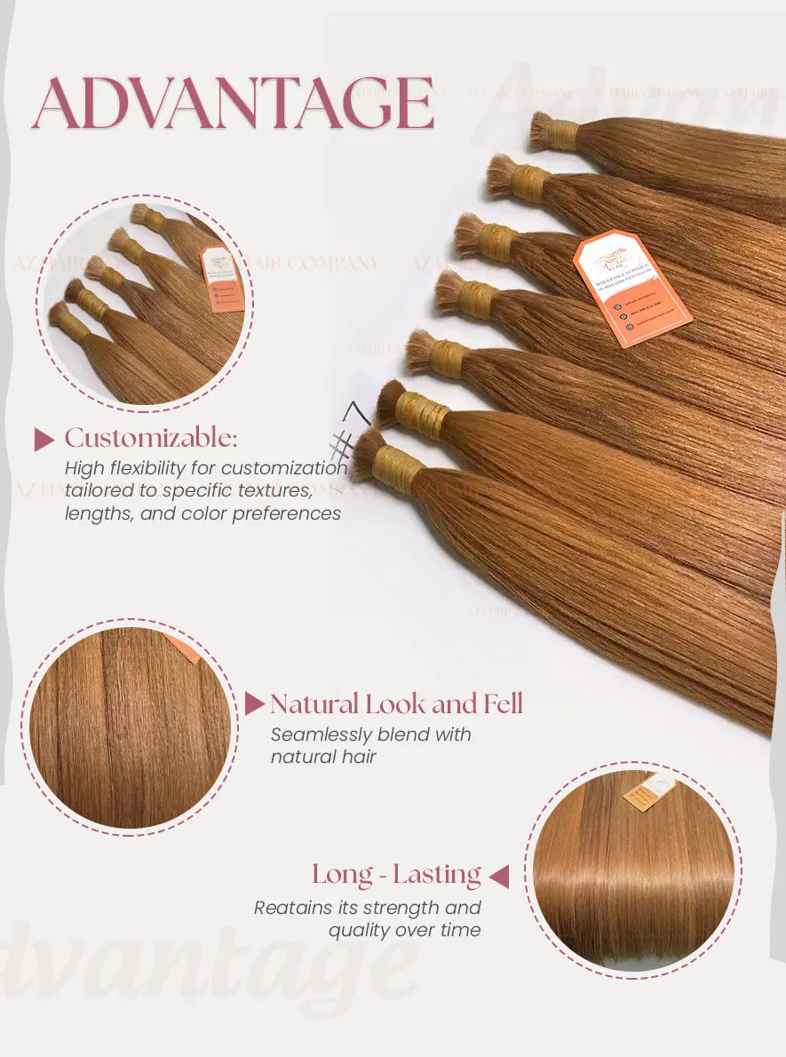 #7 Light Brown Bone Straight Bulk Hair Extensions 100g - Vietnamese Raw Hair / AZ Hair Vietnam