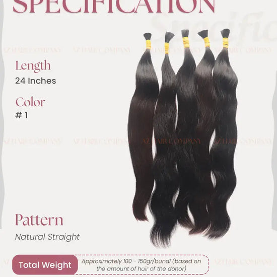 Jet Black (#1) Straight Bulk One Single Donor Hair Extensions 100g - AZ Hair Factory / AZ Hair Vietnam