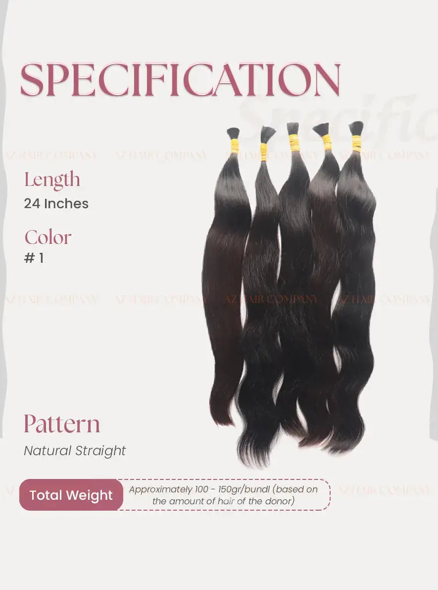 Jet Black (#1) Straight Bulk One Single Donor Hair Extensions 100g - AZ Hair Factory / AZ Hair Vietnam