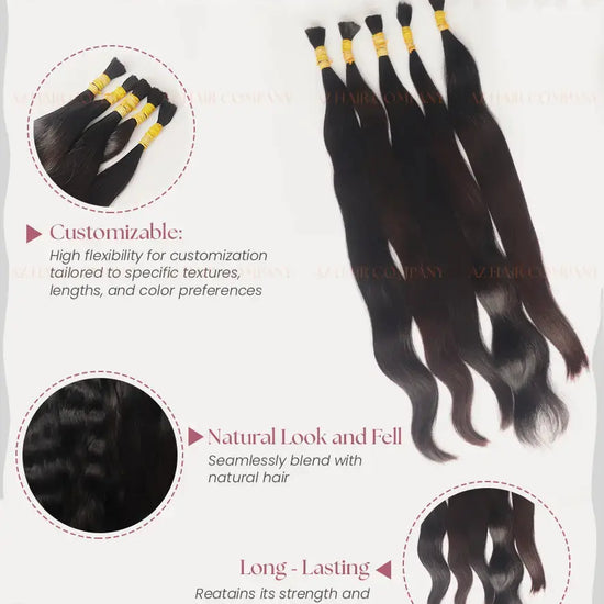 Jet Black (#1) Straight Bulk One Single Donor Hair Extensions 100g - AZ Hair Factory / AZ Hair Vietnam