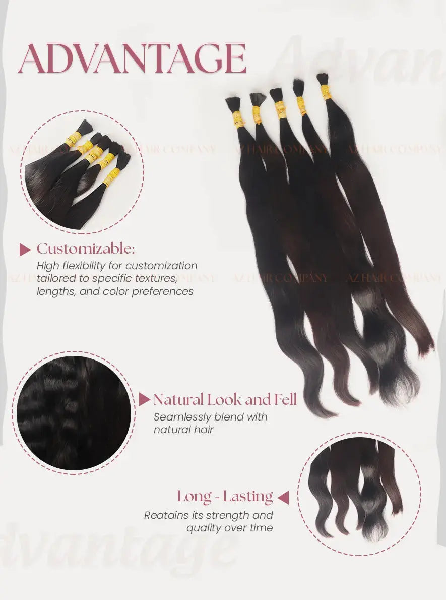 Jet Black (#1) Straight Bulk One Single Donor Hair Extensions 100g - AZ Hair Factory / AZ Hair Vietnam