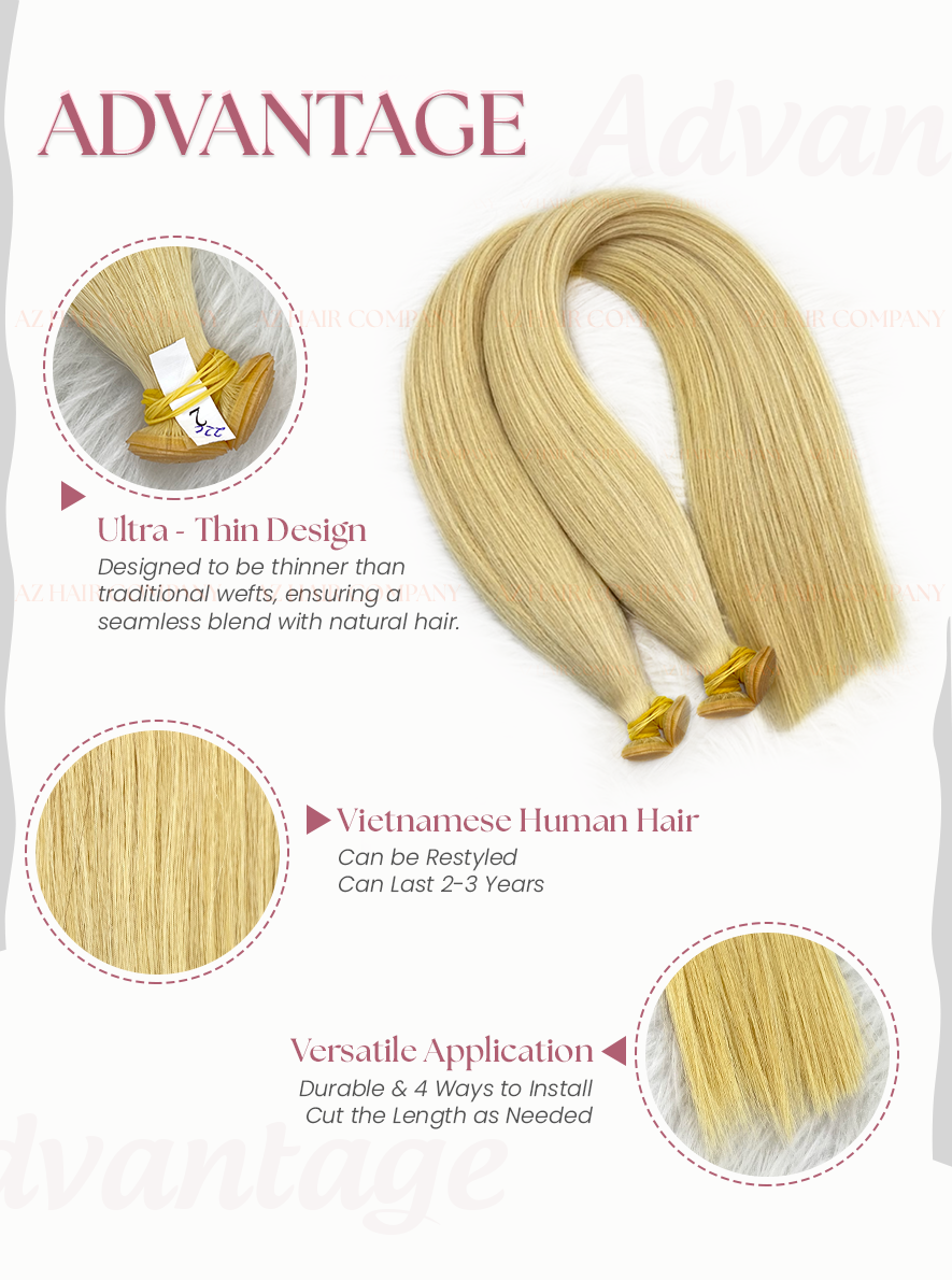 Light Brown #22C Bone Straight Genius Weft Hair Extensions 100g - Single Donor Vietnamese Hair / AZ Hair Vietnam