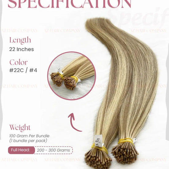 Highlight #22C/#4 Bone Straight I Tip Hair Extension 100g - Vietnamese Raw Hair / AZ Hair Vietnam