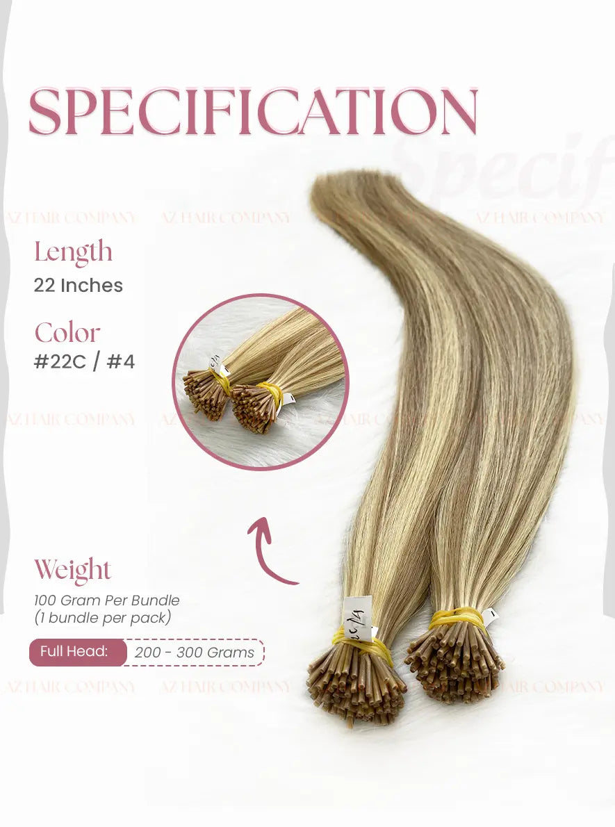 Highlight #22C/#4 Bone Straight I Tip Hair Extension 100g - Vietnamese Raw Hair / AZ Hair Vietnam