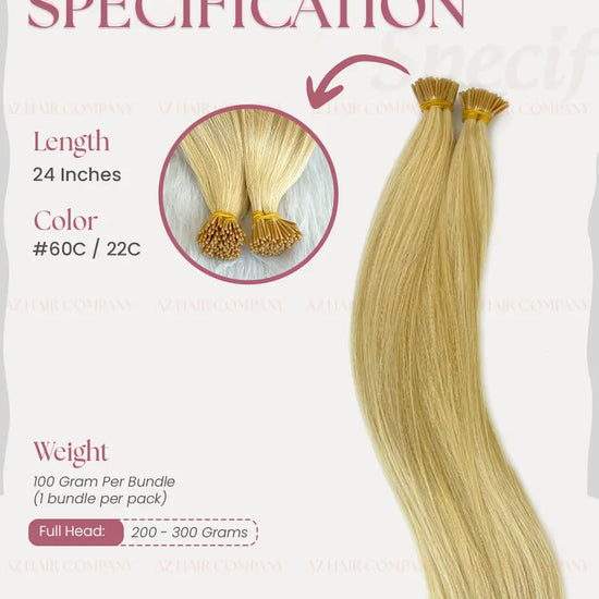Highlight #60C/#22C Bone Straight I Tip Hair Extensions 100g - Vietnamese Raw Hair / AZ Hair Vietnam