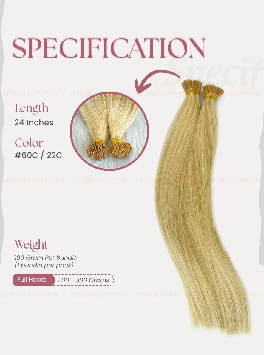 Highlight #60C/#22C Bone Straight I Tip Hair Extensions 100g - Vietnamese Raw Hair / AZ Hair Vietnam
