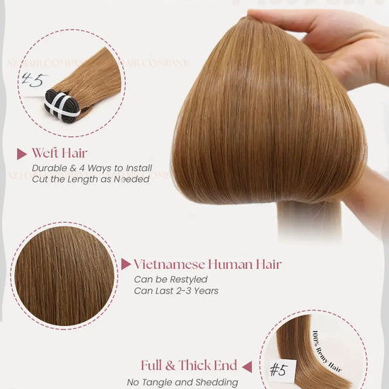 Light Brown #5 Bone Straight Machine Weft Hair Extensions 100g - Vietnamese Raw Hair / AZ Hair Vietnam