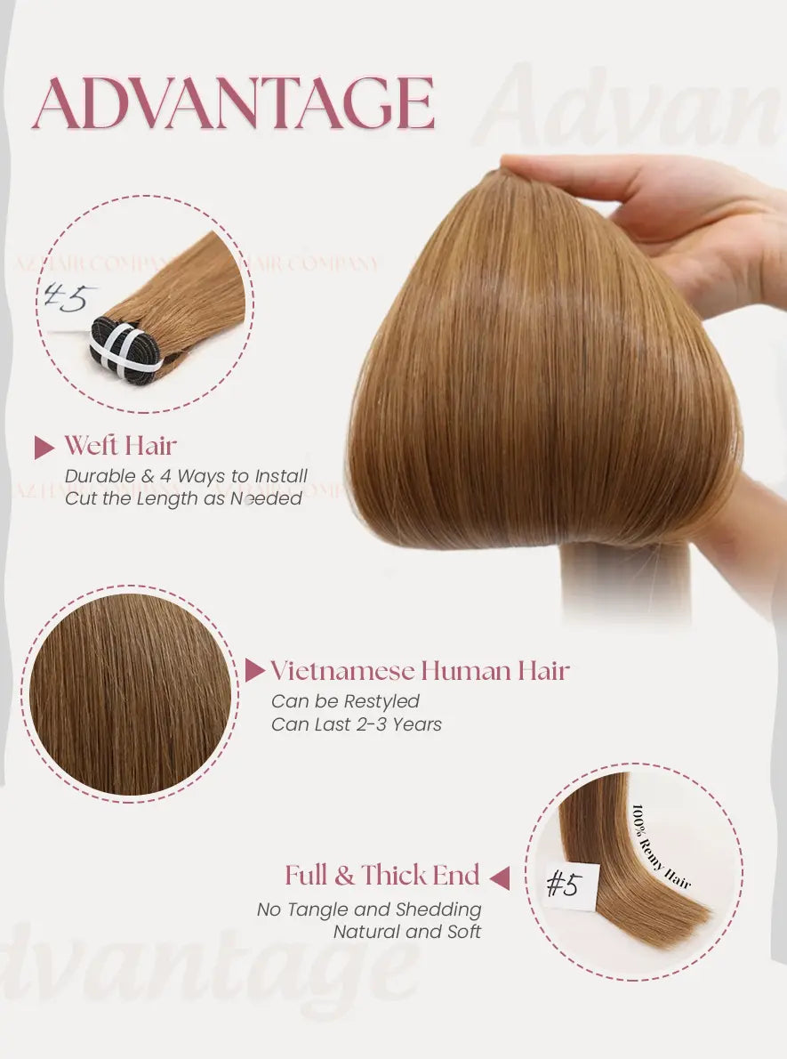 Light Brown #5 Bone Straight Machine Weft Hair Extensions 100g - Vietnamese Raw Hair / AZ Hair Vietnam