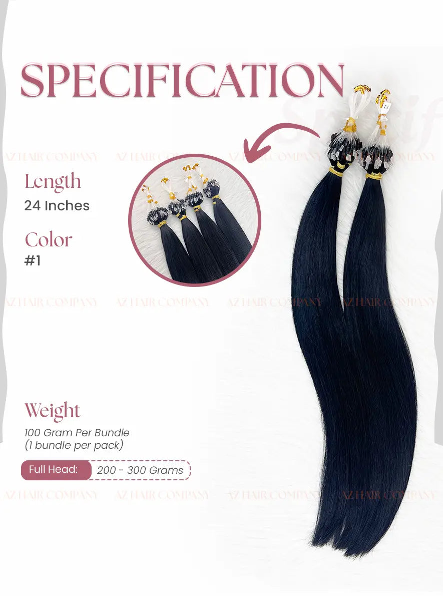 Jet Black #1 Bone Straight  Micro Loop Hair Extensions 100g - Vietnamese Raw Hair / AZ Hair Vietnam
