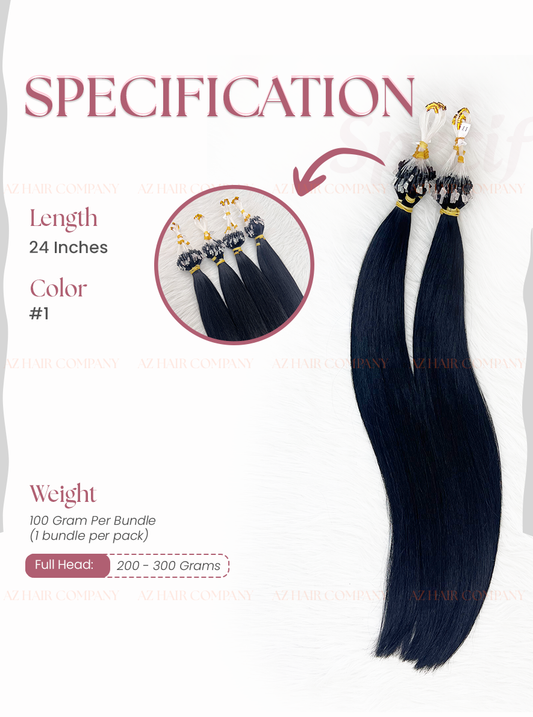Jet Black #1 Bone Straight  Micro Loop Hair Extensions 100g - Vietnamese Raw Hair / AZ Hair Vietnam
