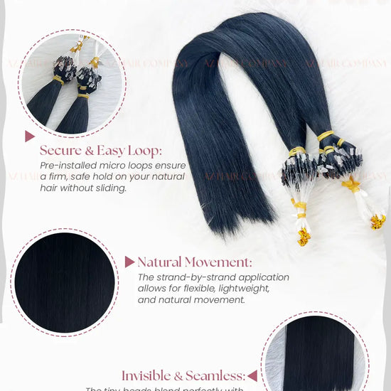 Jet Black #1 Bone Straight  Micro Loop Hair Extensions 100g - Vietnamese Raw Hair / AZ Hair Vietnam